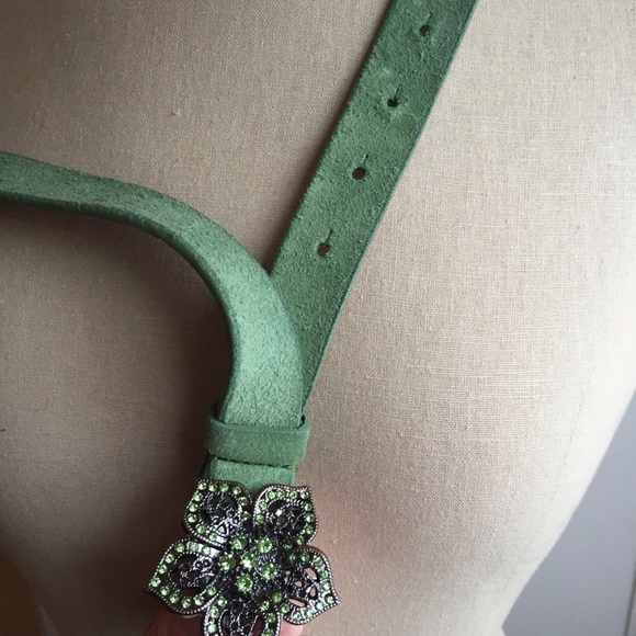 Green Suede Crystal Buckle Belt - Picture 4 of 5